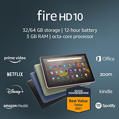 Amazon Fire HD 10 tablet, 10.1", 1080p Full HD, 32 GB, (2021 release), Black