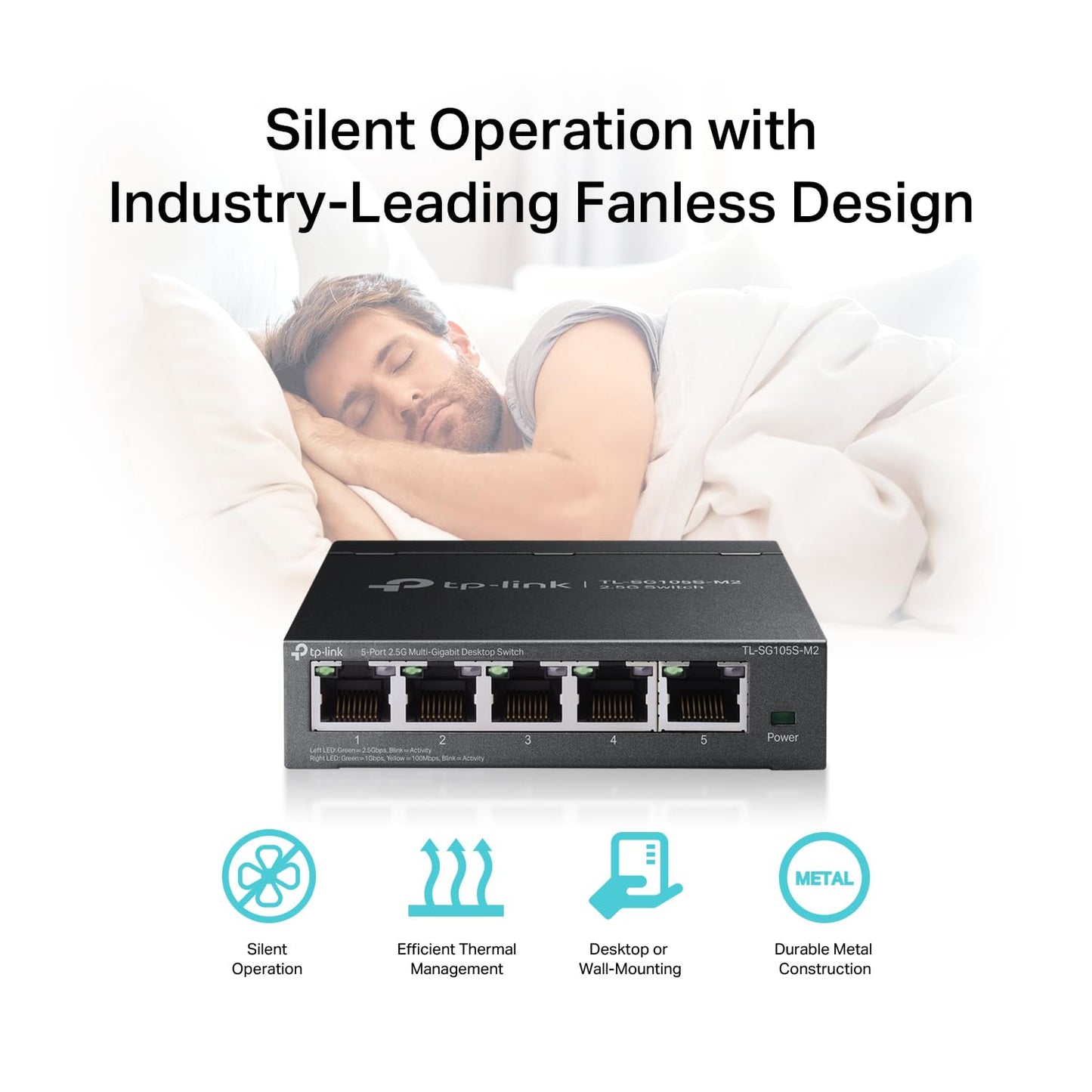 TP-Link TL-SG105S-M2 | 5-Port Multi-Gigabit 2.5G Ethernet Switch | Unmanaged Network Switch | Ethernet Splitter | Plug & Play | Desktop/Wall Mount | Silent Operation