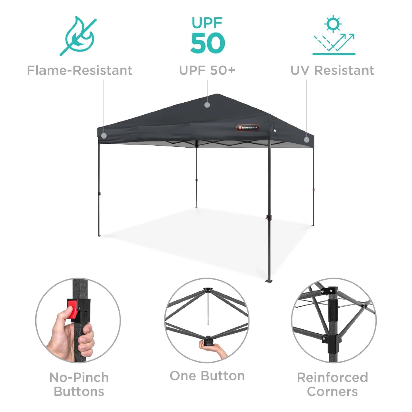 Best Choice Products 10x10ft 1-Person Setup Pop Up Canopy Tent Instant Portable Shelter w/ 1-Button Push, Case, 4 Weight Bags - Gray