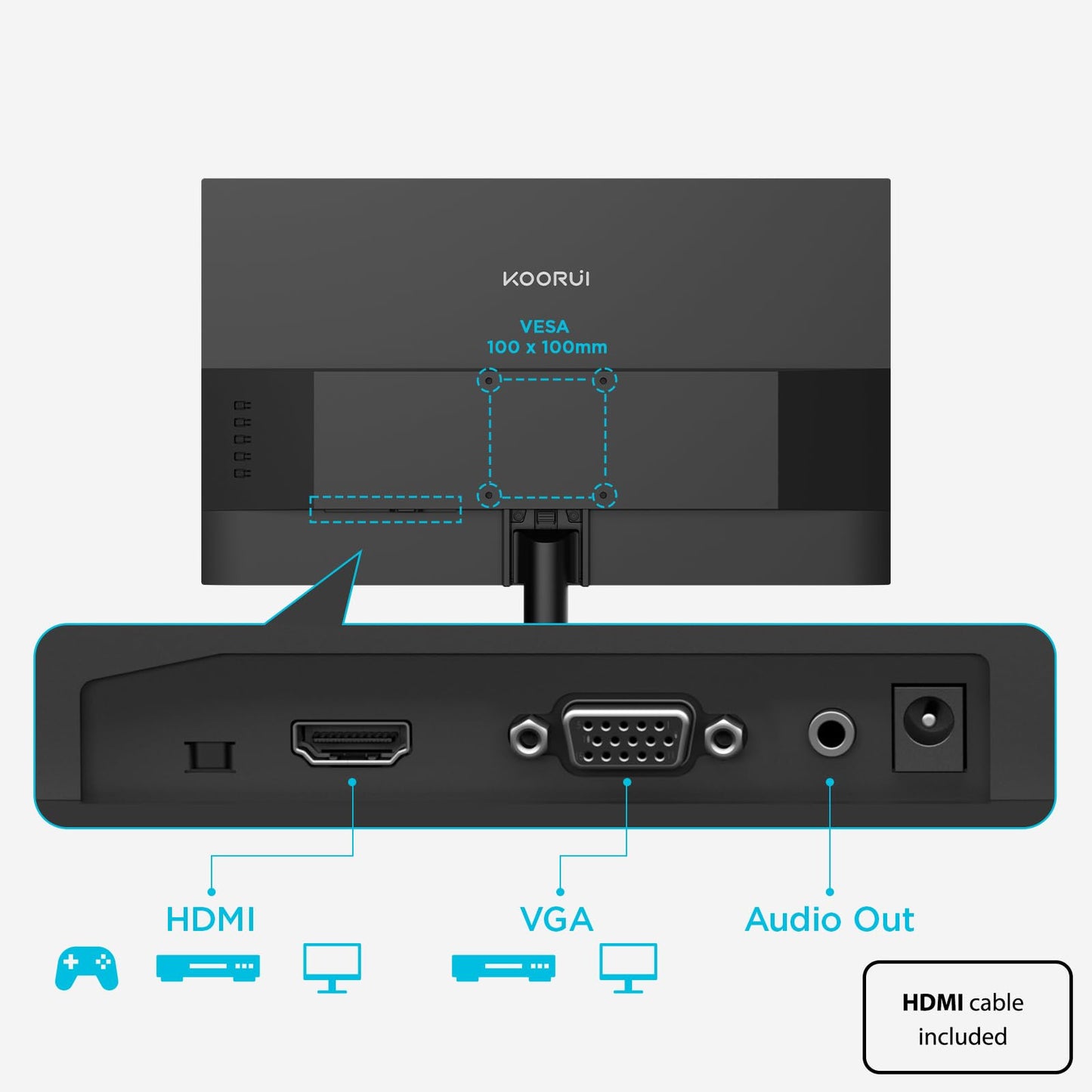 KOORUI 24-inch Computer Monitor Full HD 1920 x 1080p 100Hz VA Display 3000:1 Contrast Ratio with HDMI VGA, Three-Sided Slim Bezels, Freesync, 100 x 100 mm VESA Mountable, Ergonomic Tilt, Black