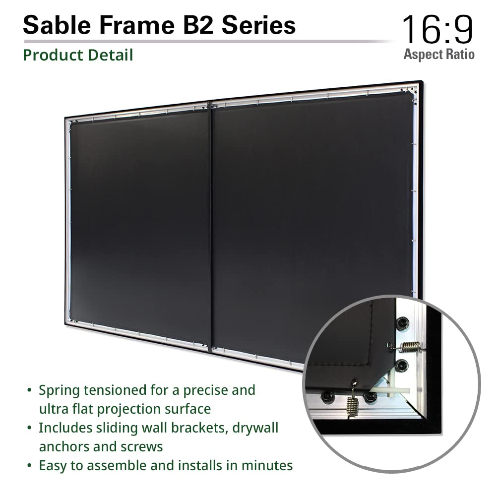 Elite Screens Sable Frame B2 Series 150-Inch Fixed Frame Projector Screen, 16:9 Ultra HD 4K/8K & Active 3D Ready, ISF Certified CineWhite UHD-B Material, Home Theater UST Projection Screens, SB150WH2