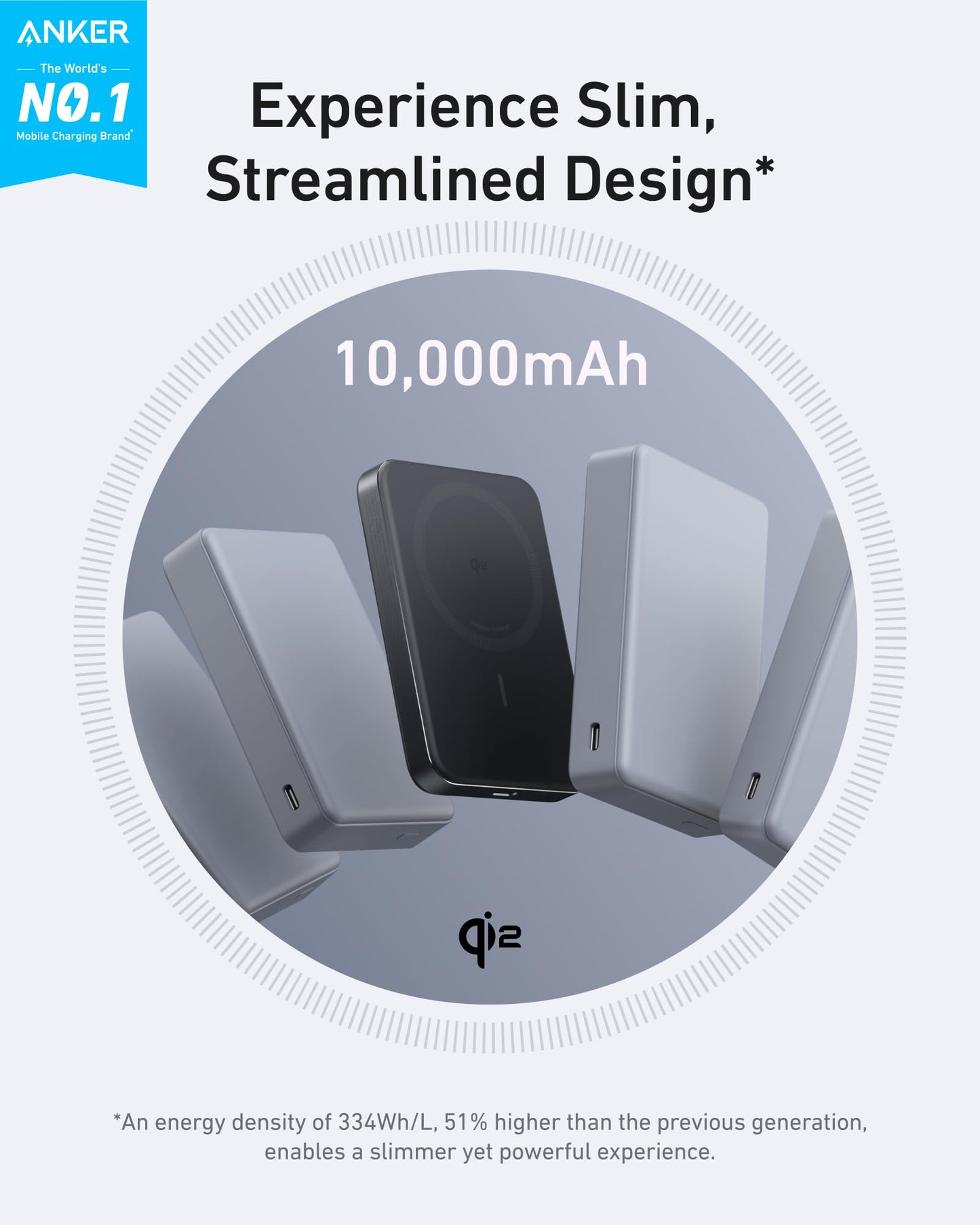 Anker MagGo Power Bank, Ultra-Slim 10,000mAh Magnetic Battery Pack, Qi2 Certified 15W Ultra-Fast MagSafe Compatible Portable Charger, Ergonomic Design, for iPhone16/15/14/13/12 Series Only