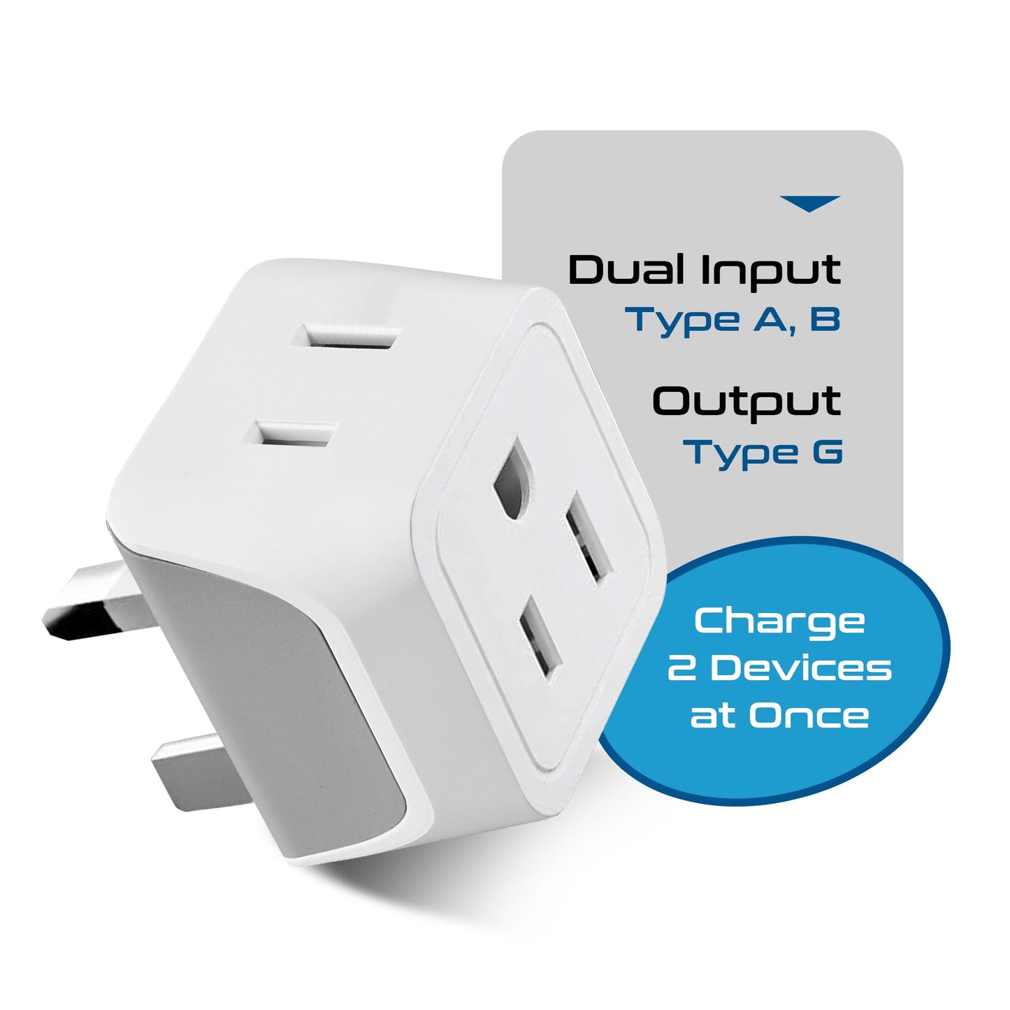 Ceptics UK Travel Plug Adapter, 2 in 1 Type G Adapter, US to UK Adapter, Ireland, Dubai Travel Adapter with Dual USA Inputs, CE, RoHS - HK Outlet Adapter, 3 Pack