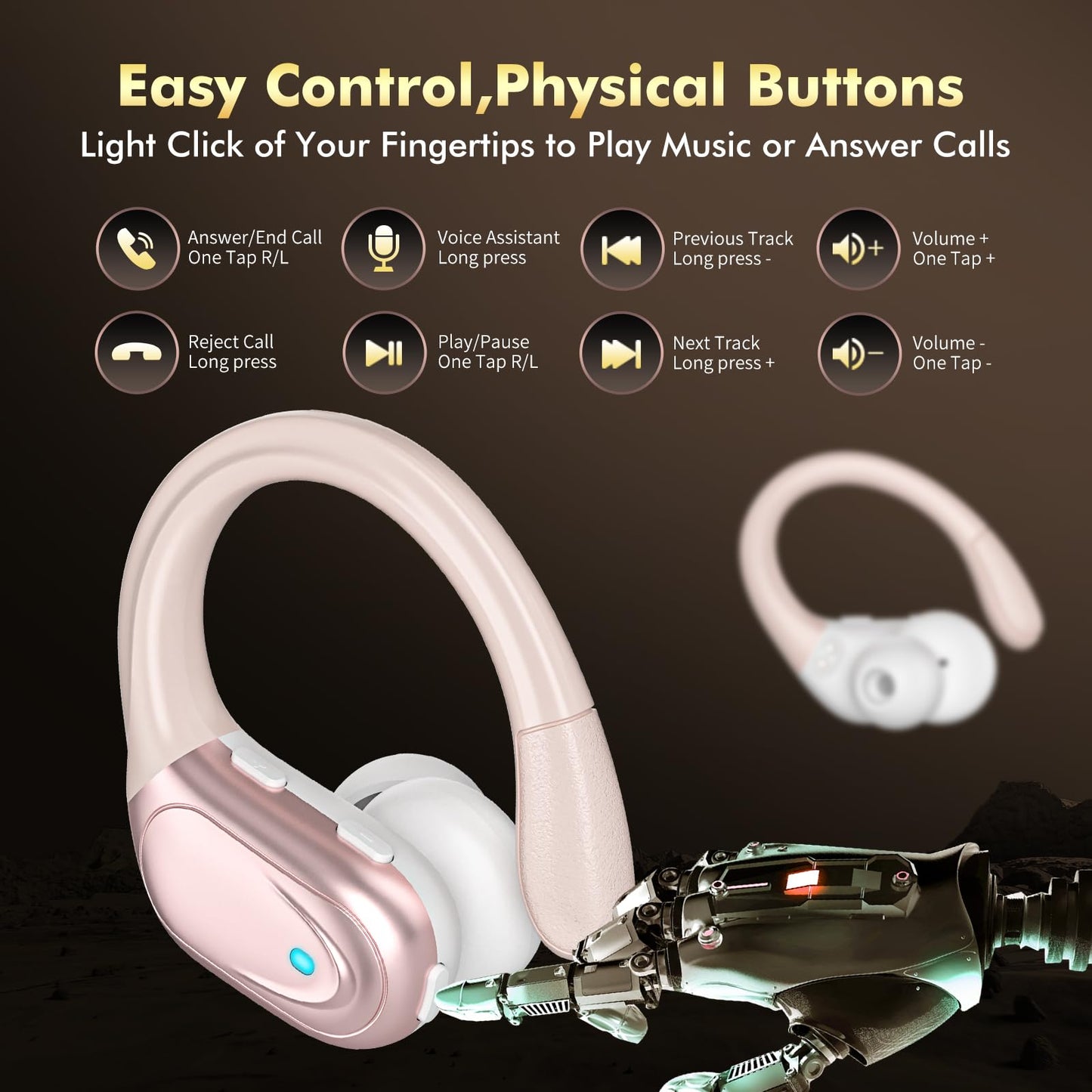 HAOYUYAN Wireless Earbuds, Sports Bluetooth Headphones, 80Hrs Playtime Ear Buds with LED Power Display, Noise Canceling Headset, IPX7 Waterproof Earphones for Workout/Running Rose Gold