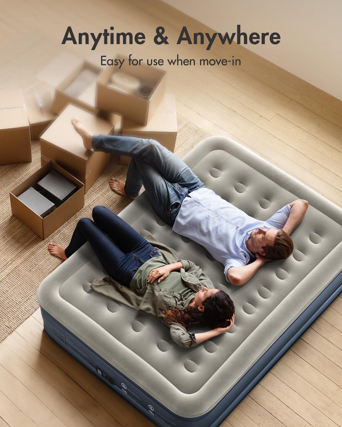 iDOO Queen Air Mattress with Built in Pump, 18 Raised Comfort Blow up Mattress, Upgraded Four Chamber Inflatable Mattress for Guests, Home and Camping, colchon inflable, Portable Air Bed, 650 lbs Max