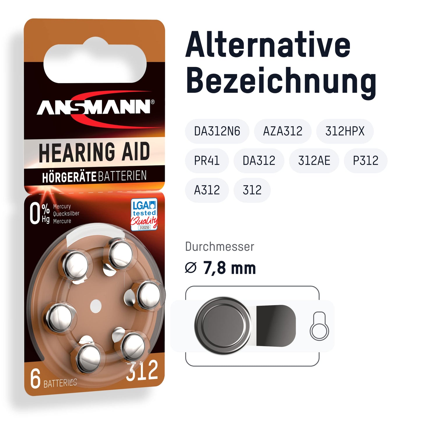 Ansmann Hearing Aid Battery Size 312 Hearing Aid Battery (5013233-590)