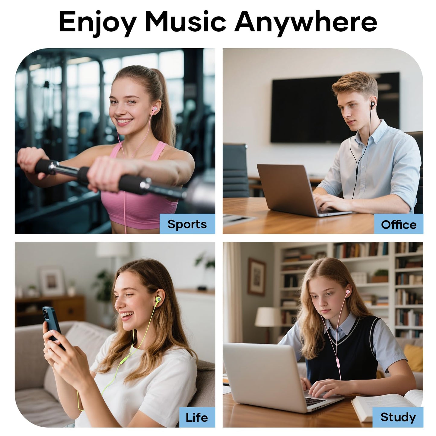 Wired Earbuds with Microphone 5 Pack, in-Ear Headphones with Heavy Bass, High Sound Quality Earphones Compatible with iPad, Laptop, MP3, Android Smartphones, Fits All 3.5mm Jack Device