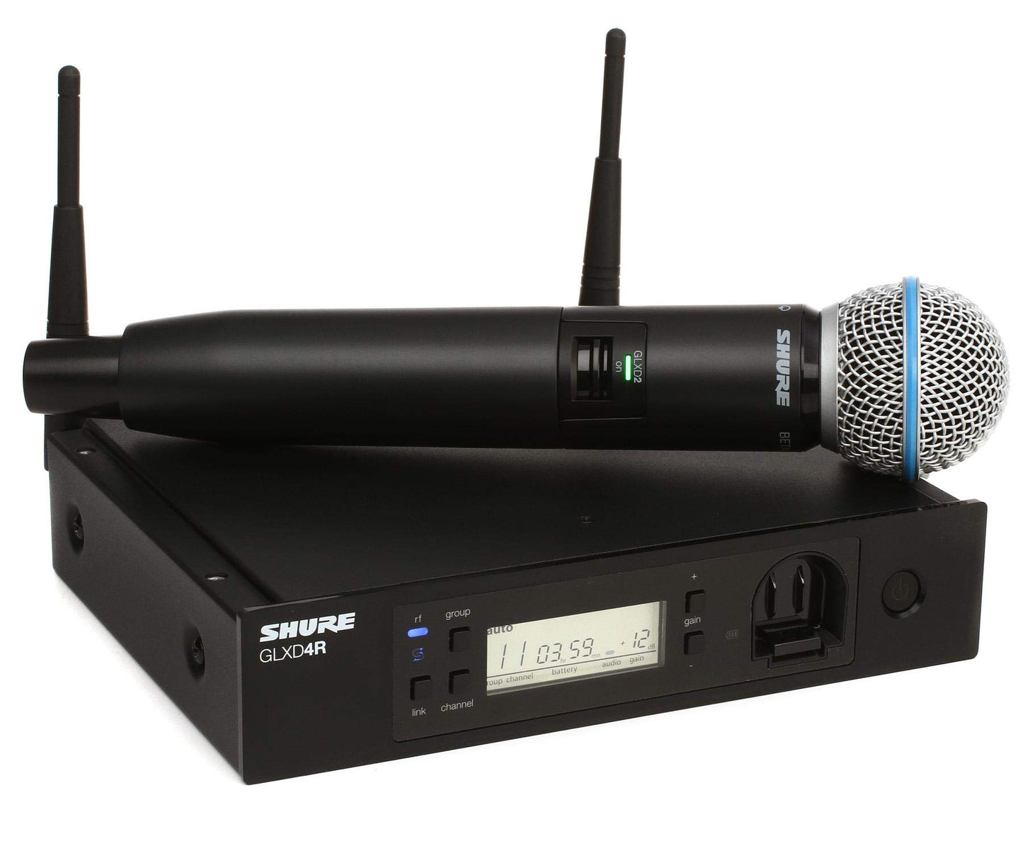 Shure GLXD24R/B58 Microphone System with GLXD4R Rack Mount Receiver and GLXD2 Handheld Transmitter with BETA58A Vocal Mic Capsule