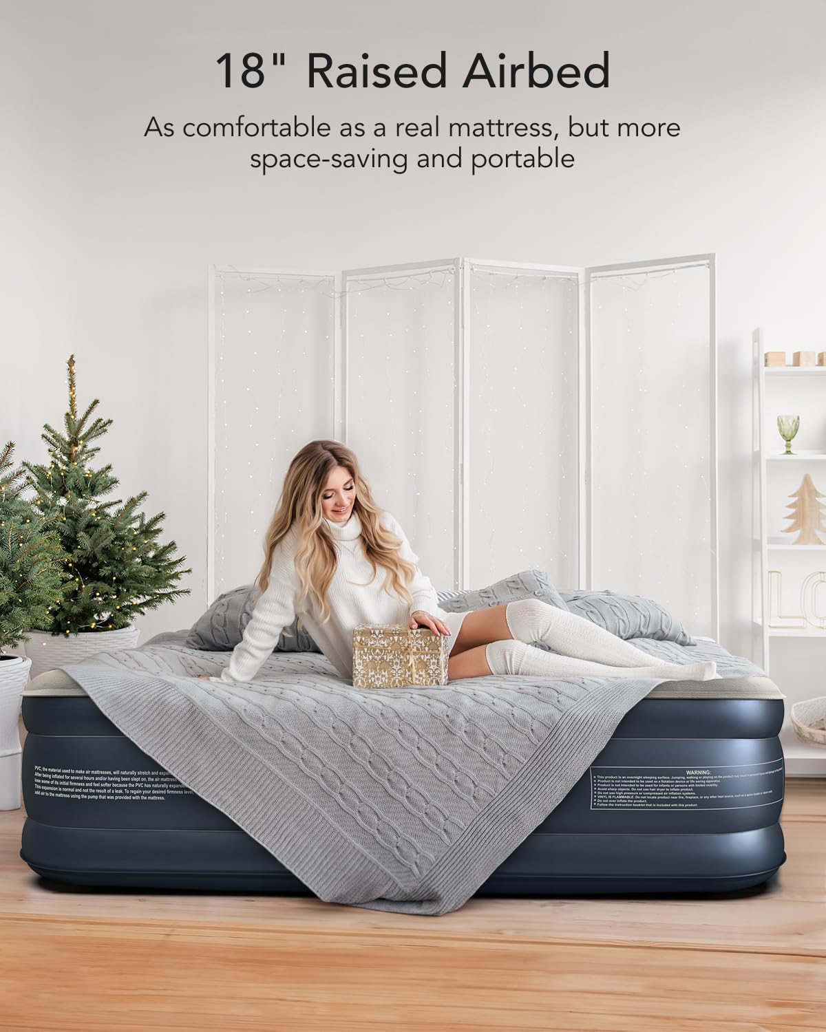 iDOO Queen Air Mattress with Built in Pump, 18 Raised Comfort Blow up Mattress, Upgraded Four Chamber Inflatable Mattress for Guests, Home and Camping, colchon inflable, Portable Air Bed, 650 lbs Max