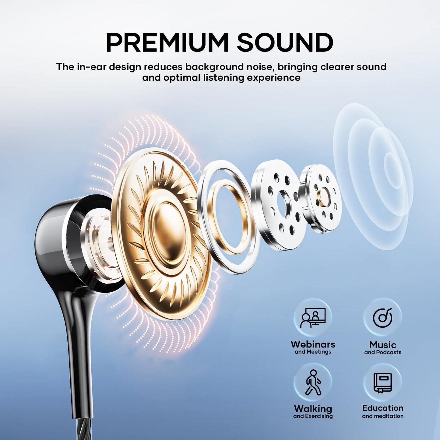 Wired Earbuds with Microphone 5 Pack, in-Ear Headphones with Heavy Bass, High Sound Quality Earphones Compatible with iPad, Laptop, MP3, Android Smartphones, Fits All 3.5mm Jack Device