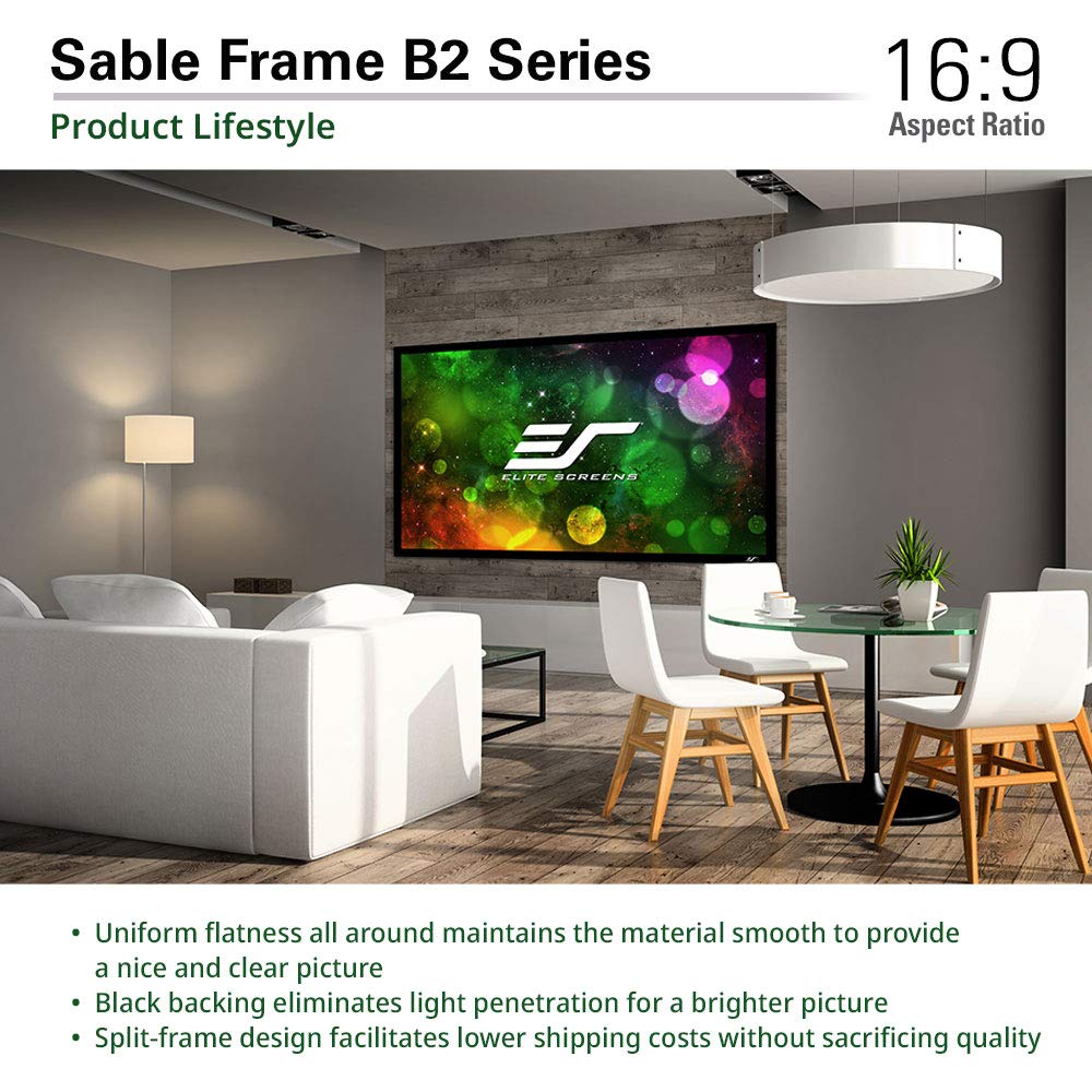 Elite Screens Sable Frame B2 Series 150-Inch Fixed Frame Projector Screen, 16:9 Ultra HD 4K/8K & Active 3D Ready, ISF Certified CineWhite UHD-B Material, Home Theater UST Projection Screens, SB150WH2