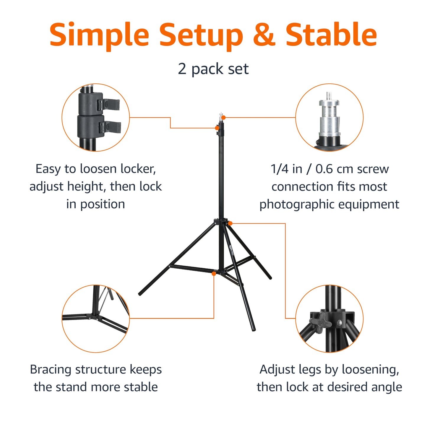 Amazon Basics Aluminum Light Photography Tripod Stand with Case - Pack of 2, 2.8 - 6.7 Feet, 1.81 lb, Black