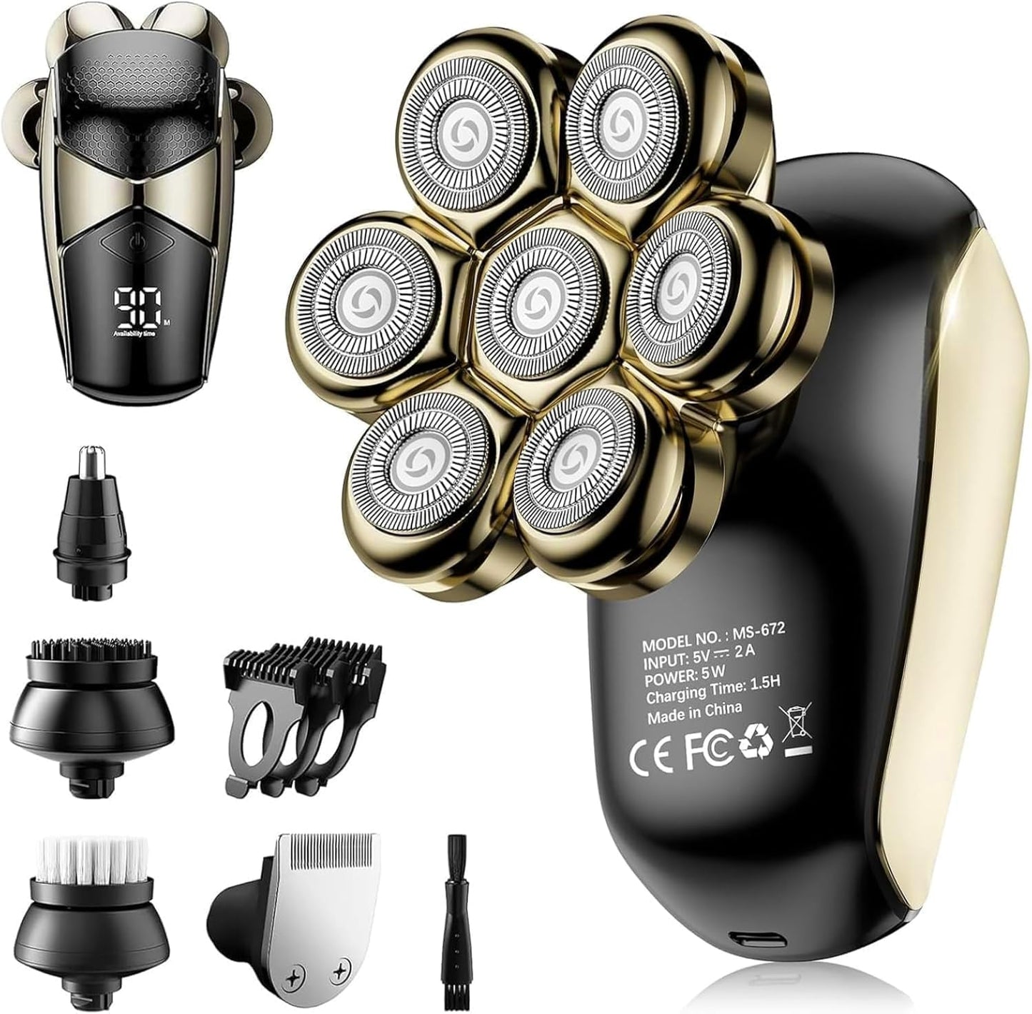 SHPAVVER Head Shavers for Bald Men: 5-in-1 Electric Razor - IPX7 Waterproof Shaving Grooming Kit for Balder - Turbo Speed & Precision Blades