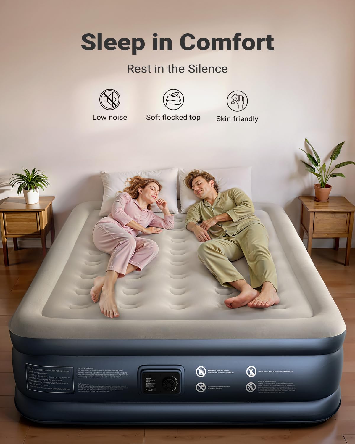 iDOO Queen Air Mattress with Built in Pump, 18 Raised Comfort Blow up Mattress, Upgraded Four Chamber Inflatable Mattress for Guests, Home and Camping, colchon inflable, Portable Air Bed, 650 lbs Max