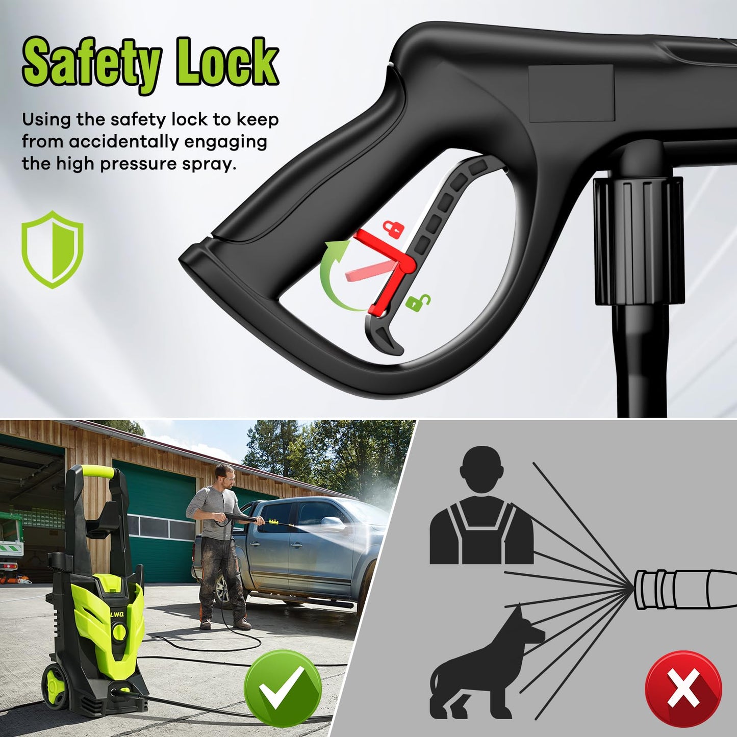 Electric Pressure Washer, 2.5 GPM Power Washer with 4 Quick Connect Nozzles, High Pressure Cleaning Machine with Foam Cannon for Cars/Fences/Driveways/Patios/Home Cleaning (Green)