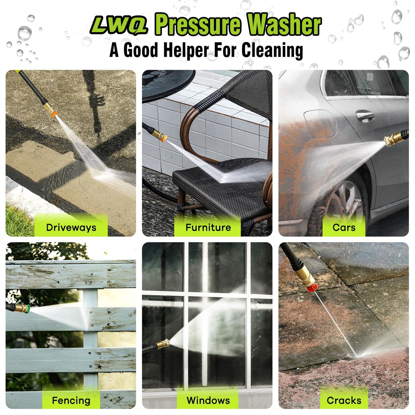 Electric Pressure Washer, 2.5 GPM Power Washer with 4 Quick Connect Nozzles, High Pressure Cleaning Machine with Foam Cannon for Cars/Fences/Driveways/Patios/Home Cleaning (Green)