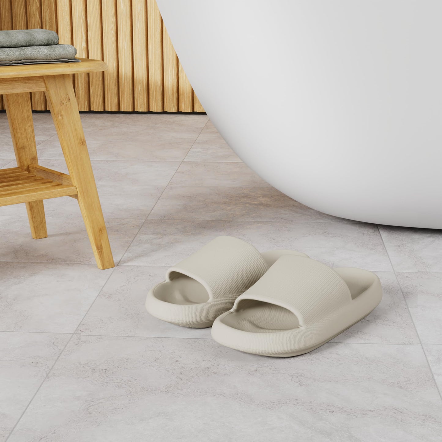 Joomra House Slippers for Women Mens Foam Pillow Shower Bath Bathroom Home Platform Sandals Slipers Cushion Cloud Slides for Ladies Female Male Sandles Beige 39-40