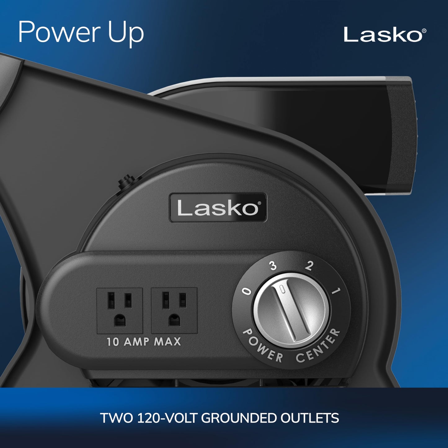 Lasko Portable Utility Fan, 12” 289 CFM Pivoting High Velocity Air Mover Blower Fan, 3 Speeds, 2 Accessory Outlets 120V, Black, U12104