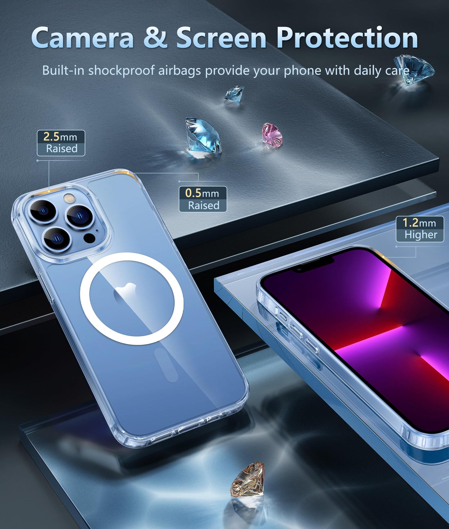 FNTCASE for iPhone 13 Pro-Max Case: Strong Magnetic Anti-Yellowing Slim Clear Case | Military Grade Protective & Shockproof Drop Protection Thin Transparent Phone Cover(Clear)