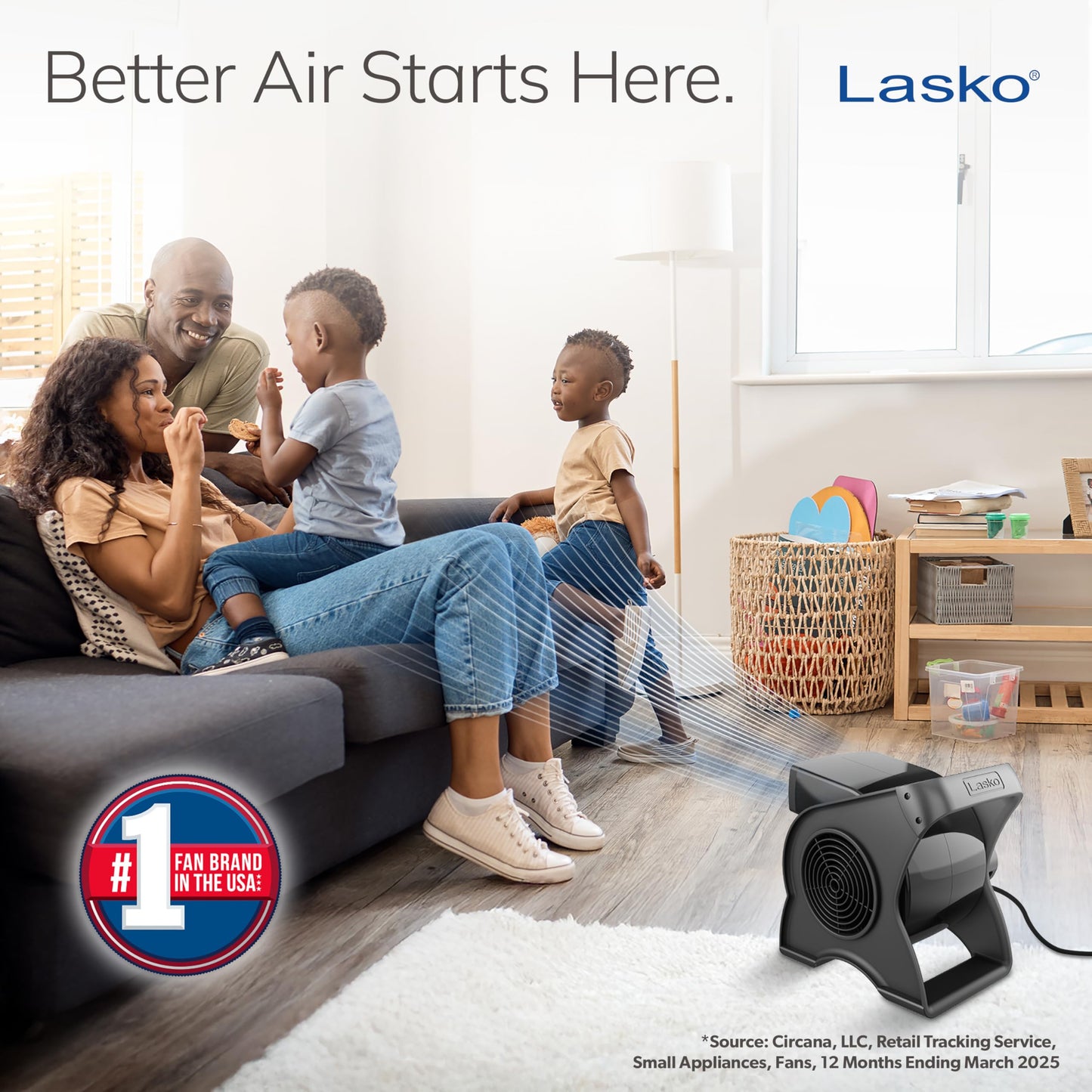 Lasko Portable Utility Fan, 12” 289 CFM Pivoting High Velocity Air Mover Blower Fan, 3 Speeds, 2 Accessory Outlets 120V, Black, U12104