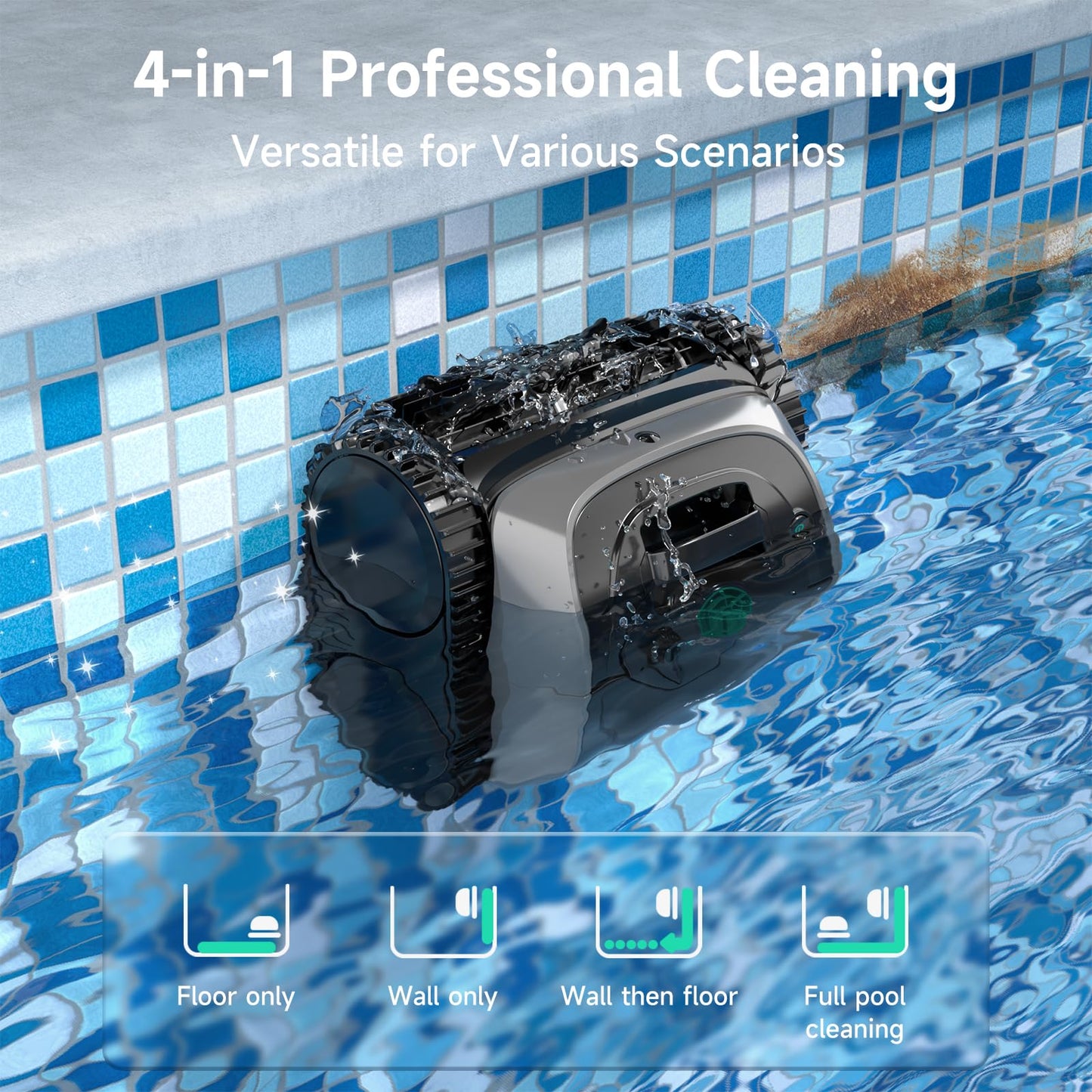 (2025 Upgrade) WYBOT OS7010C - C1 Pool Robot Vacuum, 4-in-1 Cordless Pool Cleaner 180min up to 1,614 Sq,ft, Smart APP Support, Auto Wall & Waterline Cleaning, WiFi & Bluetooth Connect