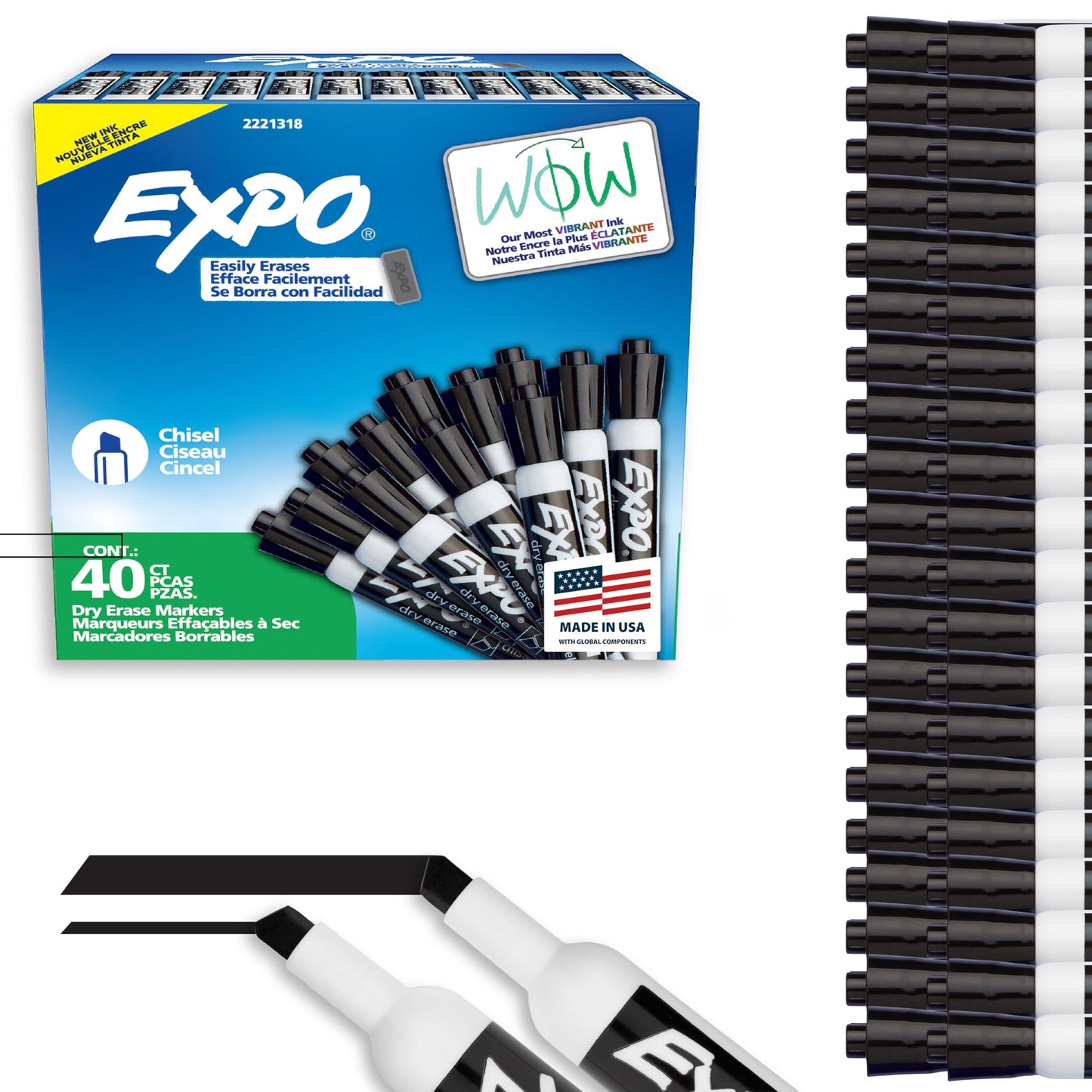 EXPO Dry Erase Markers, Low Odor Ink, Black, Chisel Tip, 40 Count
