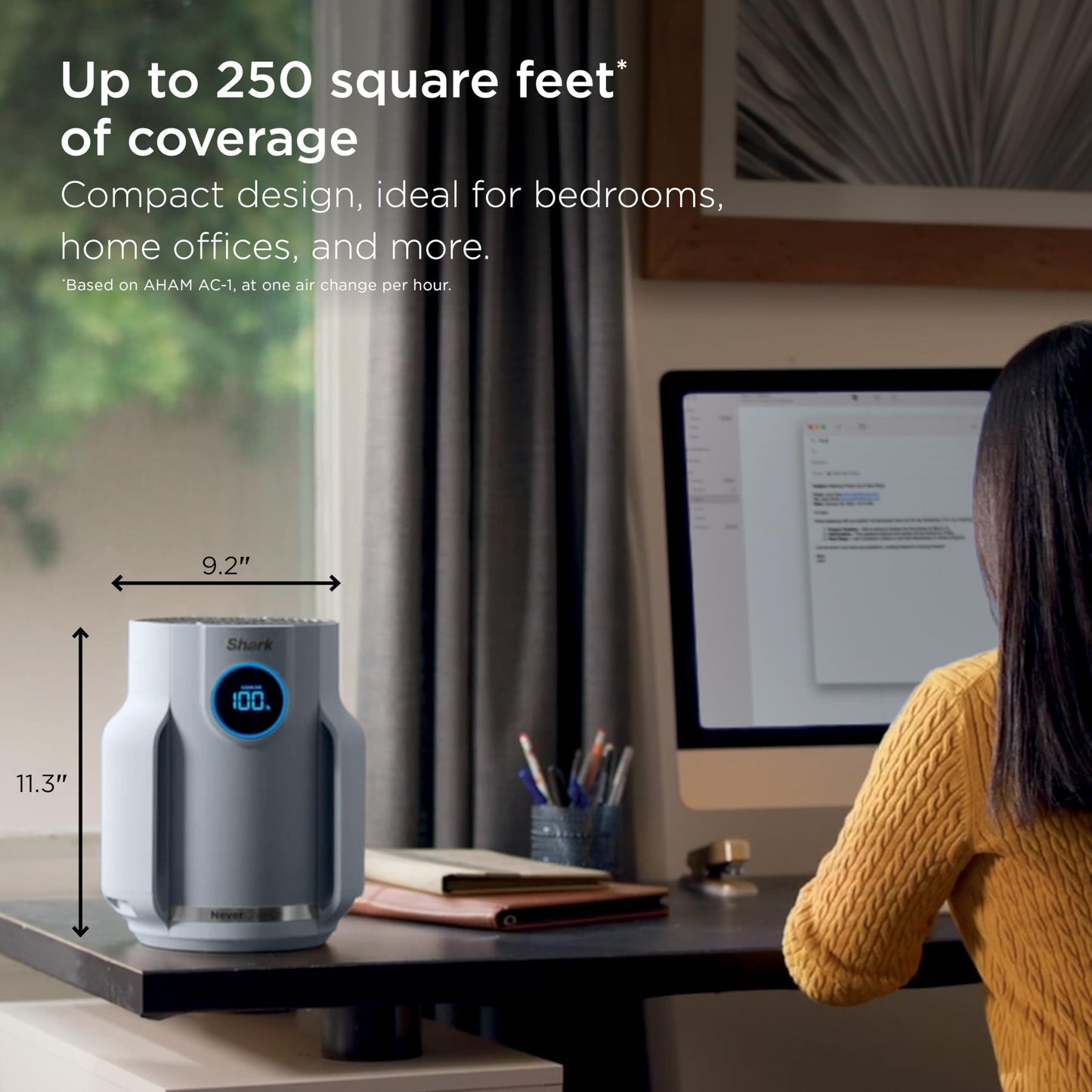 Shark NeverChange Air Purifier Compact Pro with Long-lasting HEPA Exceeding Filtration, For Pet Dander, Dust, Smoke, Allergens, Up to 250 sq. ft. for Bedroom, Home Office, Dorm, HP071BRN (2025)