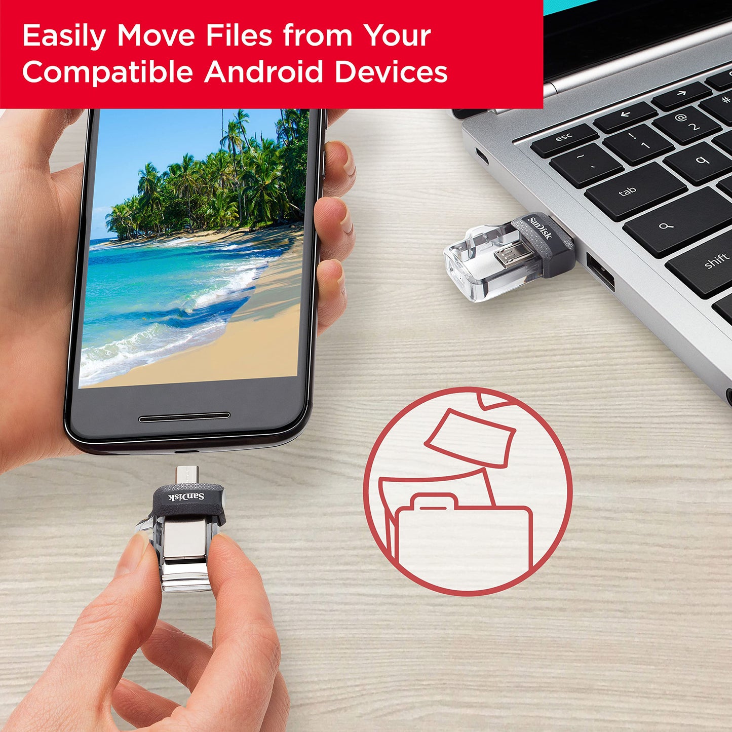 SanDisk 256GB Ultra Dual Drive m3.0, microUSB and USB Type-A, High-speed USB 3.0, Retractable design for Android Devices and Computers - SDDD3-256G-G46