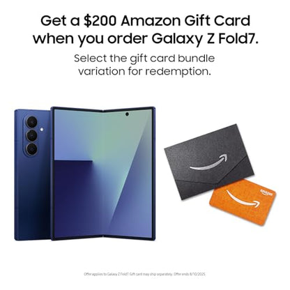 Samsung Galaxy Z Fold7 Cell Phone + Gift Card, 256GB AI Smartphone, Unlocked Android, AI Photo Edits, Large Screen, Long Battery Life, 2025, US 1 Yr Manufacturer Warranty, Blue Shadow