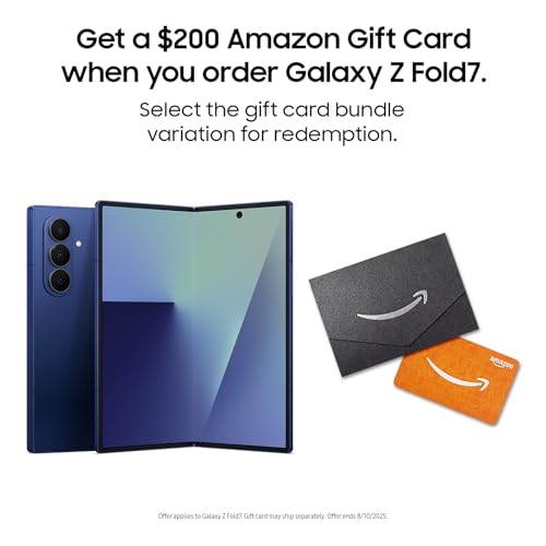 Samsung Galaxy Z Fold7 Cell Phone + Gift Card, 256GB AI Smartphone, Unlocked Android, AI Photo Edits, Large Screen, Long Battery Life, 2025, US 1 Yr Manufacturer Warranty, Blue Shadow