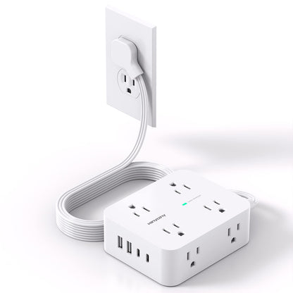 Surge Protector Power Strip, HANYCONY Extension Cord with Multiple Outlets, 5 Ft Ultra Thin Flat Plug 8 Outlets 4 USB Ports(2USB C), 1080J Outlet Extender for Home Office College Dorm Room Essentials