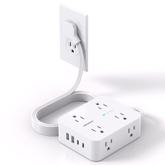 Surge Protector Power Strip, HANYCONY Extension Cord with Multiple Outlets, 5 Ft Ultra Thin Flat Plug 8 Outlets 4 USB Ports(2USB C), 1080J Outlet Extender for Home Office College Dorm Room Essentials