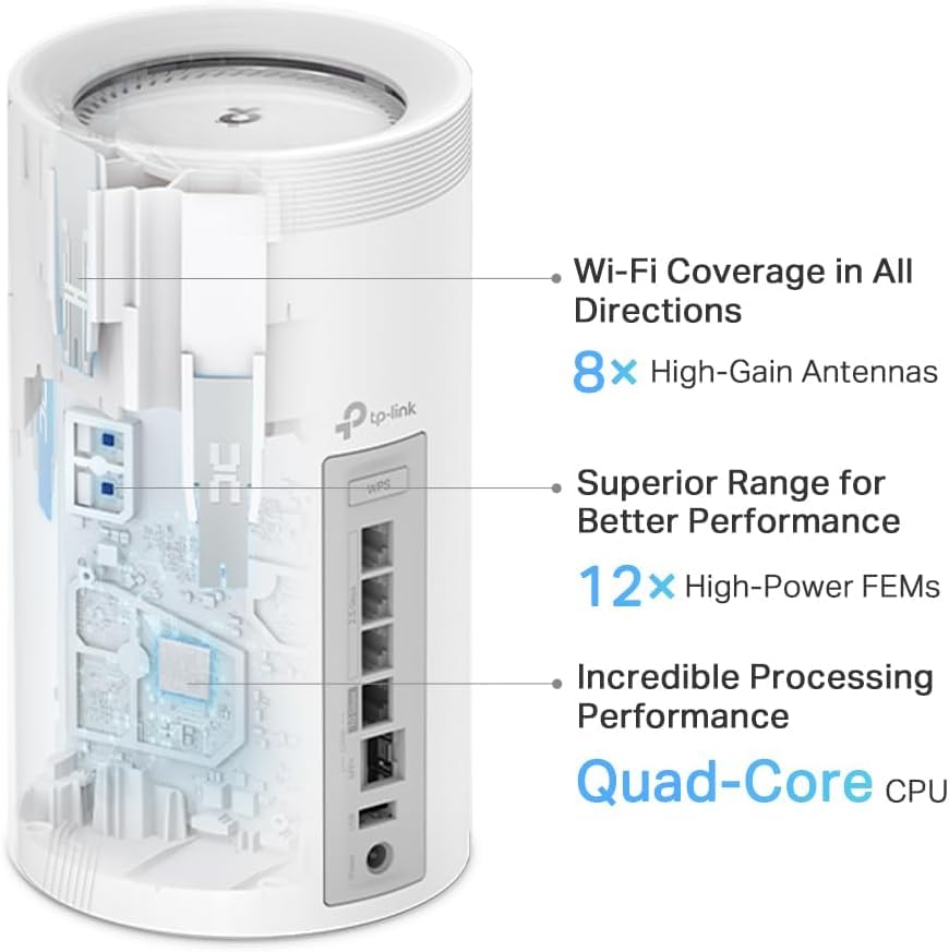 TP-Link 𝐃𝐞𝐜𝐨 BE75 BE17000 Tri-Band WiFi 7 Mesh System - 8-Stream, 17 Gbps, 200+ Device Connect, 10 Gbps Wired, AI Roaming, Google/Alexa, HomeShield 2-Pack