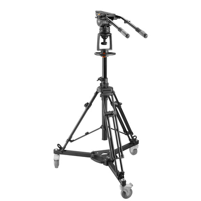 Ikan Air Assist Pedestal Kit w/Dolly, 0-8 Positions, w/7103H Fluid Head, 100mm Bowl, 33 lb. Capacity, 6 Foot Maximum Height (EI-7903-A) - Black
