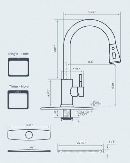 FORIOUS Kitchen Faucets with Pull Down Sprayer, Brushed Nickel, High Arc Single Handle Classic Stainless Steel Sink Faucet 1 or 3 Hole, Suitable for Farmhouse Camper Laundry Rv Bar