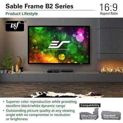 Elite Screens Sable Frame B2 Series 150-Inch Fixed Frame Projector Screen, 16:9 Ultra HD 4K/8K & Active 3D Ready, ISF Certified CineWhite UHD-B Material, Home Theater UST Projection Screens, SB150WH2