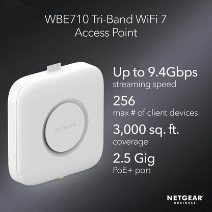 NETGEAR Cloud Managed Wireless Multi-Gig Access Point (WBE710) - WiFi 7 Tri-Band BE9400 Speed | Mesh | MU-MIMO | 802.11be | Optional Insight Remote Management | PoE+ | Power Adapter not Included