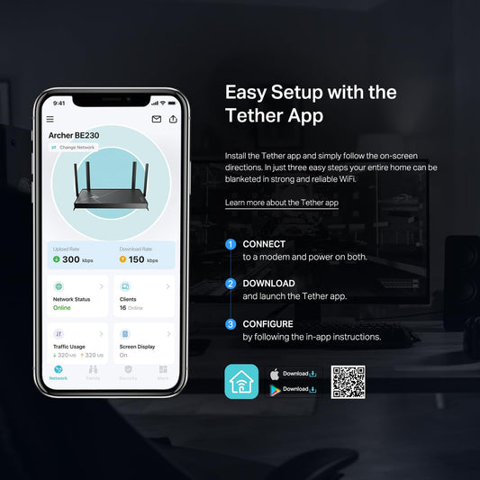 TP-Link Dual-Band BE3600 Wi-Fi 7 Router Archer BE230 | 4-Stream | 2×2.5G + 3×1G Ports, USB 3.0, 2.0 GHz Quad Core, 4 Antennas | VPN, EasyMesh, HomeShield, MLO, Private IOT | Free Expert Support