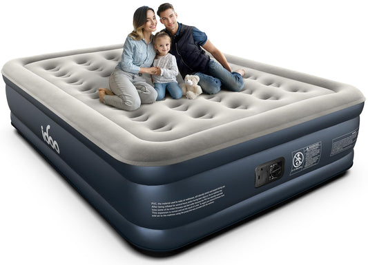iDOO Queen Air Mattress with Built in Pump, 18 Raised Comfort Blow up Mattress, Upgraded Four Chamber Inflatable Mattress for Guests, Home and Camping, colchon inflable, Portable Air Bed, 650 lbs Max
