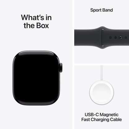 Apple Watch Series 10 [GPS 42mm case] Smartwatch with Jet Black Aluminium Case with Black Sport Band - S/M. Fitness Tracker, ECG App, Always-On Retina Display, Water Resistant