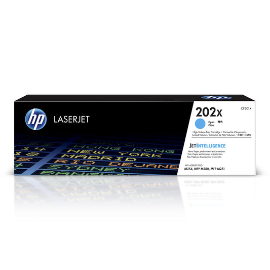 HP 202X Cyan High-yield Toner Cartridge | Works with HP Color LaserJet Pro M254, HP Color LaserJet Pro MFP M281 Series | CF501X