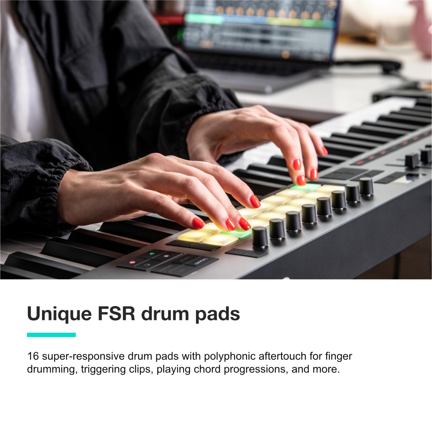 Novation Launchkey 49 MK4 – 49 key Semi-Weighted, USB, MIDI Keyboard Controller with DAW Integration. Chord & Scale Modes, 8 Drum Pads, & Arpeggiator — Includes Software Bundle for Music Production