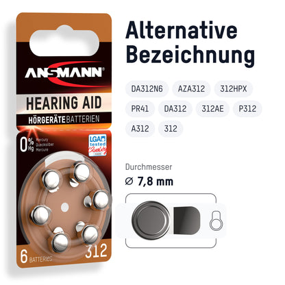 Ansmann Hearing Aid Battery Size 312 Hearing Aid Battery (5013233-590)