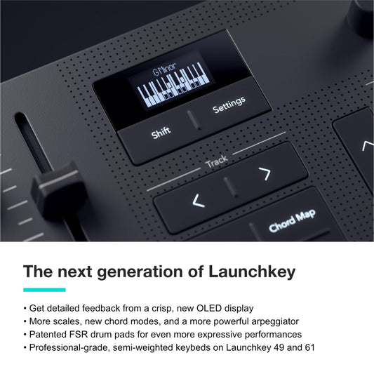 Novation Launchkey 49 MK4 – 49 key Semi-Weighted, USB, MIDI Keyboard Controller with DAW Integration. Chord & Scale Modes, 8 Drum Pads, & Arpeggiator — Includes Software Bundle for Music Production
