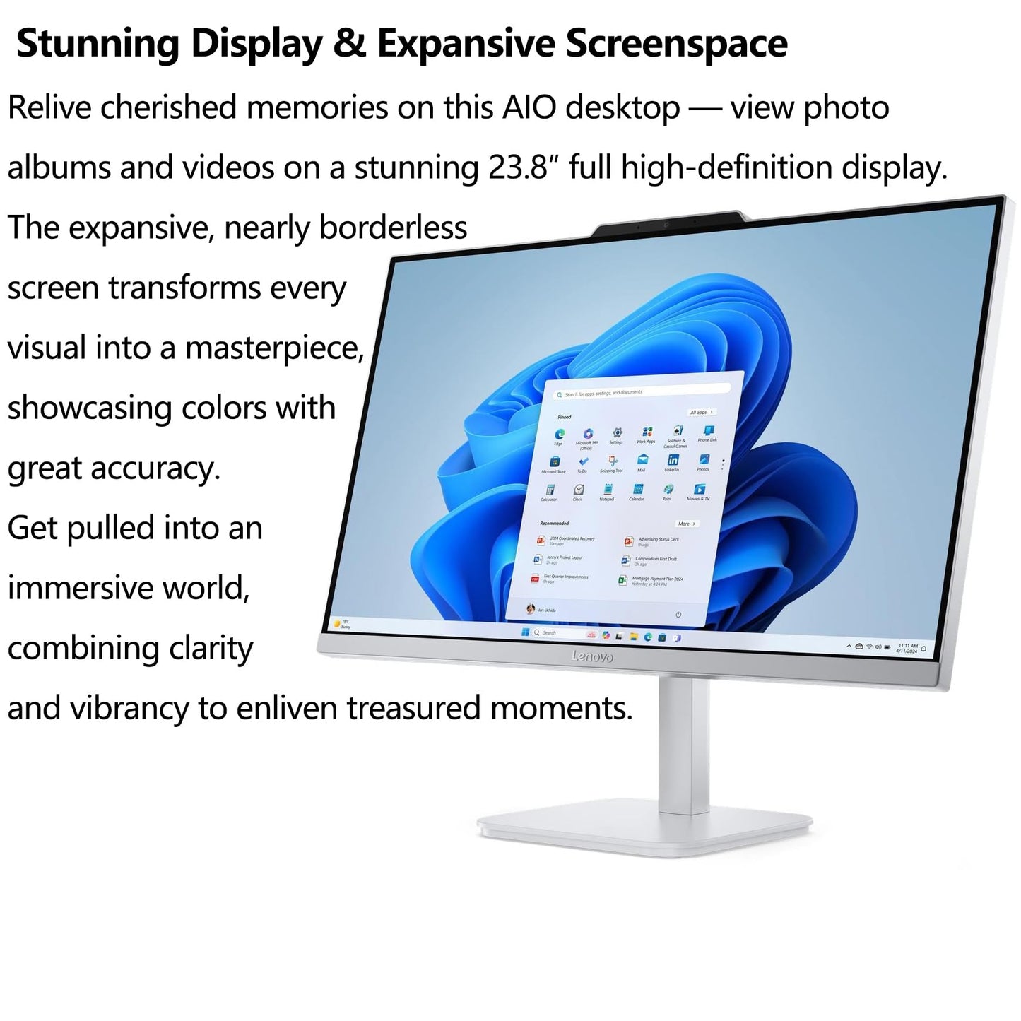 Lenovo 24 All-in-One Desktop Computer for Home Office, 23.8" FHD Business AIO, Intel 8-Core Processor (Beat i5-1140G7), 32GB DDR4 RAM, 1TB PCIe SSD, WiFi 6, Bluetooth 5.2, Windows 11 Pro, Vent-Hear