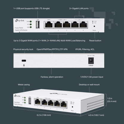 TP-Link Festa FR205, Multi-WAN Wired Router, Up to 3 Gigabit WAN Ports & One USB WAN, Self-Organizing Network, Free Cloud, Load Balance, OpenVPN/IPSec/PPTP/L2TP VPN, Does not Work with Omada