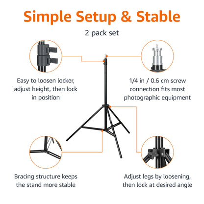 Amazon Basics Aluminum Light Photography Tripod Stand with Case - Pack of 2, 2.8 - 6.7 Feet, 1.81 lb, Black