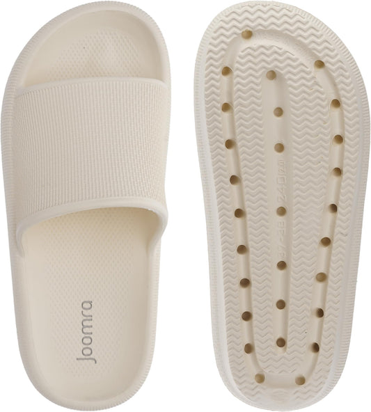 Joomra House Slippers for Women Mens Foam Pillow Shower Bath Bathroom Home Platform Sandals Slipers Cushion Cloud Slides for Ladies Female Male Sandles Beige 39-40