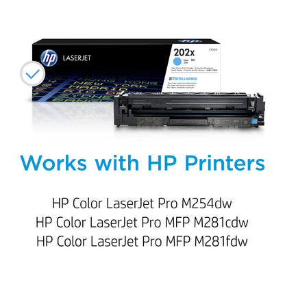 HP 202X Cyan High-yield Toner Cartridge | Works with HP Color LaserJet Pro M254, HP Color LaserJet Pro MFP M281 Series | CF501X