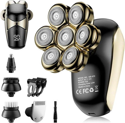 SHPAVVER Head Shavers for Bald Men: 5-in-1 Electric Razor - IPX7 Waterproof Shaving Grooming Kit for Balder - Turbo Speed & Precision Blades